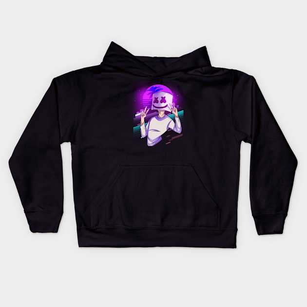 Marshmello Retrowave Party Kids Hoodie by DenielHast